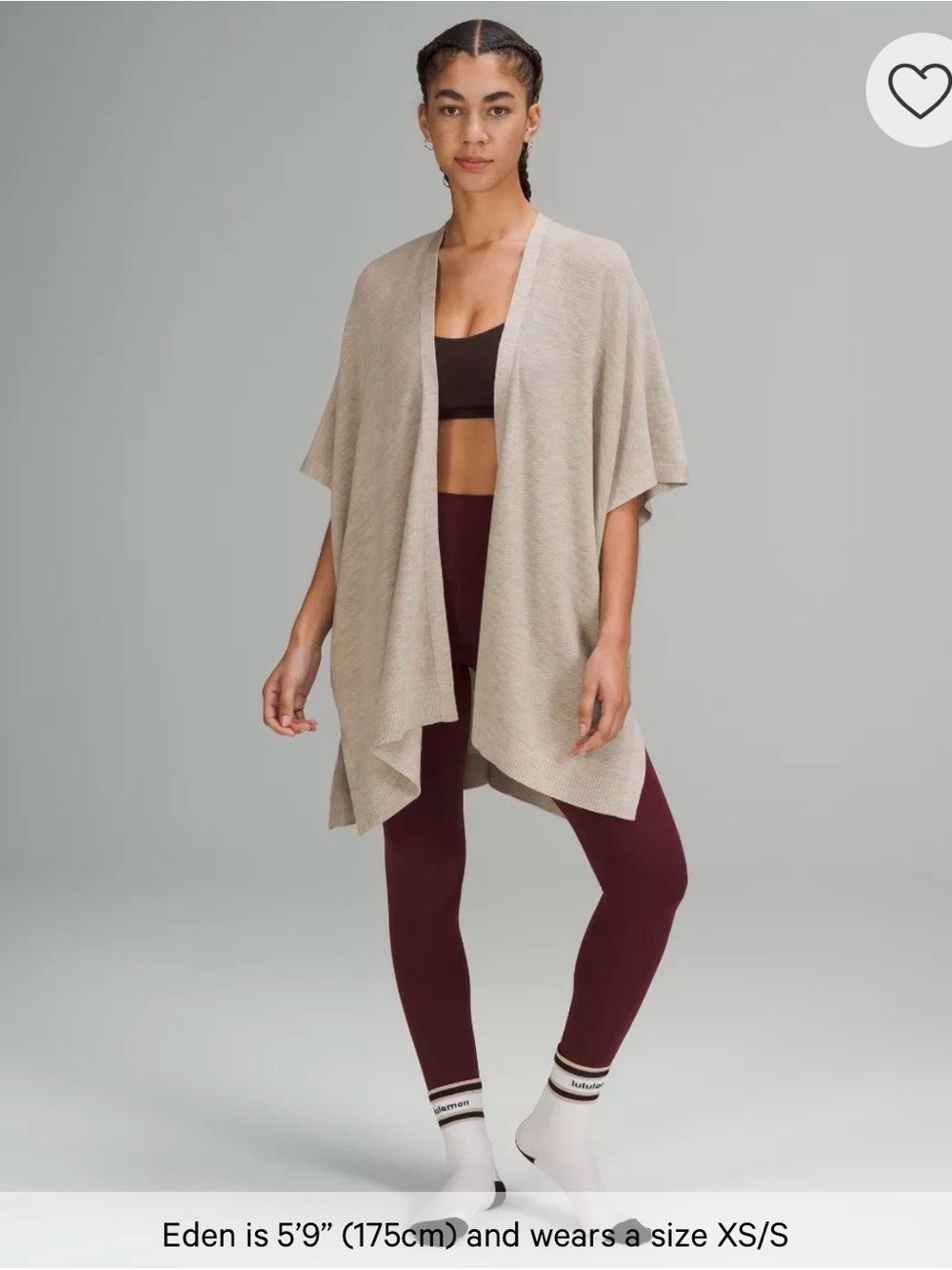 Lululemon 100% Merino Wool Cream Knit Wrap Cardigan Open Front Sweater XS/S Yoga